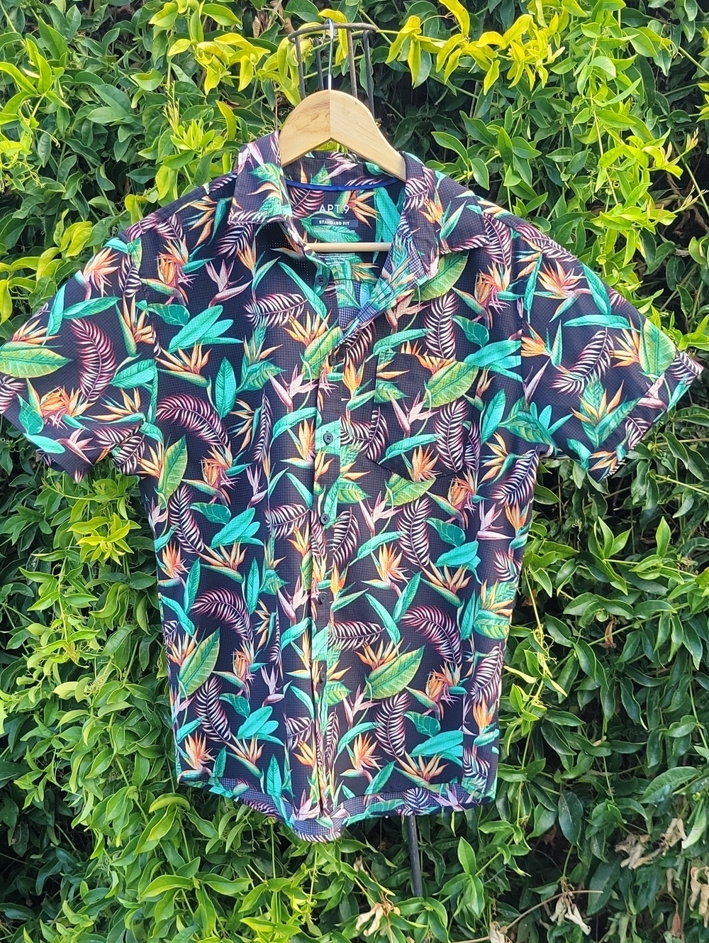 Apt. 9 Black Short-Sleeve Tropical Leaf Button-Down Shirt M